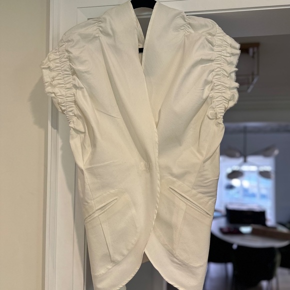 ZERO + MARIA CORNEJO White Vest w/ Gathered Sleeves & V Back Design - Size 10 - Picture 1 of 13